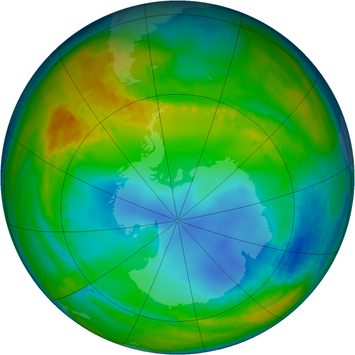 Antarctic ozone map for 22 July 2002